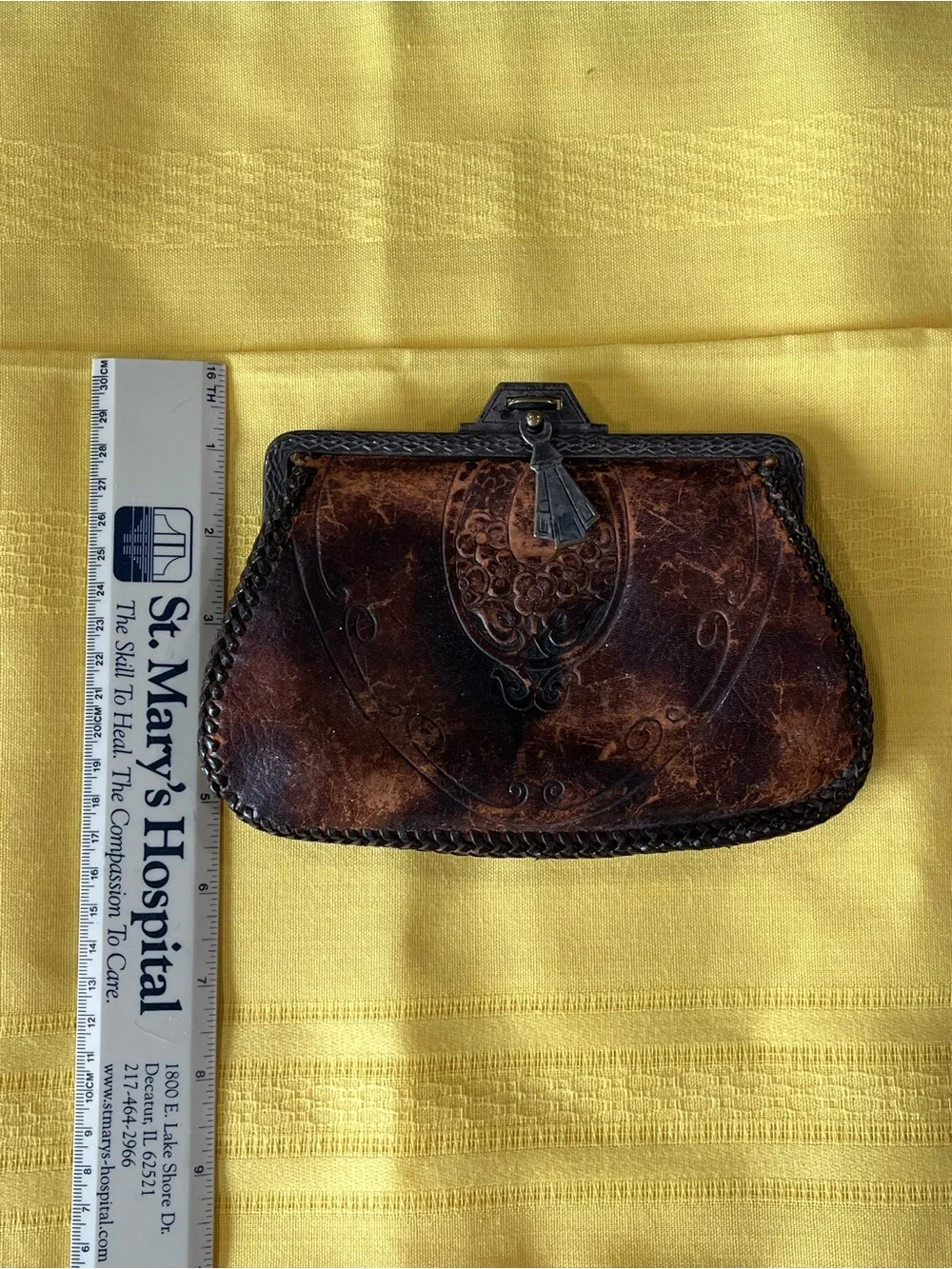 Rare! 1920’s Art Nouveau Hand Tooled Leather Purse/Clasp Bag